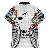 Fiji Day Family Matching Short Sleeve Bodycon Dress and Hawaiian Shirt Happy 54 Years Of Independence Tapa Pattern White