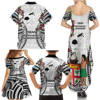 Fiji Day Family Matching Summer Maxi Dress and Hawaiian Shirt Happy 54 Years Of Independence Tapa Pattern White LT14 - Polynesian Pride