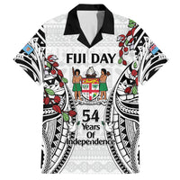 Fiji Day Family Matching Summer Maxi Dress and Hawaiian Shirt Happy 54 Years Of Independence Tapa Pattern White LT14 Dad's Shirt - Short Sleeve White - Polynesian Pride