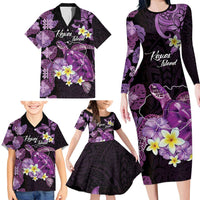 Personalised Aloha Hawaii Kauai Island Family Matching Long Sleeve Bodycon Dress and Hawaiian Shirt Garden Isle Map Sea Turtle Plumeria LT14 - Polynesian Pride