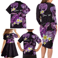 Personalised Aloha Hawaii Kauai Island Family Matching Long Sleeve Bodycon Dress and Hawaiian Shirt Garden Isle Map Sea Turtle Plumeria LT14 - Polynesian Pride