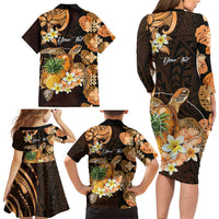 Personalised Aloha Hawaii Lanai Island Family Matching Long Sleeve Bodycon Dress and Hawaiian Shirt Pineapple Isle Map Sea Turtle Plumeria LT14 - Polynesian Pride