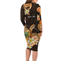 Personalised Aloha Hawaii Lanai Island Family Matching Long Sleeve Bodycon Dress and Hawaiian Shirt Pineapple Isle Map Sea Turtle Plumeria LT14 - Polynesian Pride