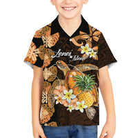 Personalised Aloha Hawaii Lanai Island Family Matching Long Sleeve Bodycon Dress and Hawaiian Shirt Pineapple Isle Map Sea Turtle Plumeria LT14 Son's Shirt Orange - Polynesian Pride