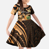 Personalised Aloha Hawaii Lanai Island Family Matching Mermaid Dress and Hawaiian Shirt Pineapple Isle Map Sea Turtle Plumeria LT14 Daughter's Dress Orange - Polynesian Pride