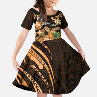 Personalised Aloha Hawaii Lanai Island Family Matching Off Shoulder Maxi Dress and Hawaiian Shirt Pineapple Isle Map Sea Turtle Plumeria