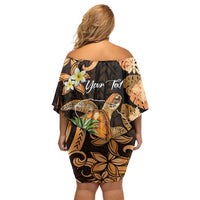 Personalised Aloha Hawaii Lanai Island Family Matching Off Shoulder Short Dress and Hawaiian Shirt Pineapple Isle Map Sea Turtle Plumeria LT14 - Polynesian Pride