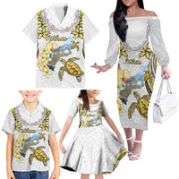 Personalised Aloha Hawaii Niihau Island Family Matching Off The Shoulder Long Sleeve Dress and Hawaiian Shirt Forbidden Isle Map Shell Lei LT14 - Polynesian Pride