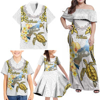 Personalised Aloha Hawaii Niihau Island Family Matching Off Shoulder Maxi Dress and Hawaiian Shirt Forbidden Isle Map Shell Lei LT14 - Polynesian Pride