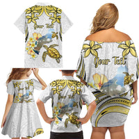 Personalised Aloha Hawaii Niihau Island Family Matching Off Shoulder Short Dress and Hawaiian Shirt Forbidden Isle Map Shell Lei LT14 - Polynesian Pride