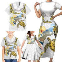 Personalised Aloha Hawaii Niihau Island Family Matching Short Sleeve Bodycon Dress and Hawaiian Shirt Forbidden Isle Map Shell Lei LT14 - Polynesian Pride