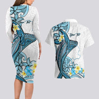 Personalised Aloha Hawaii Kahoolawe Island Couples Matching Long Sleeve Bodycon Dress and Hawaiian Shirt Target Isle Map With Humpback Whale LT14 - Polynesian Pride