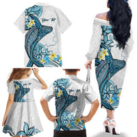 Personalised Aloha Hawaii Kahoolawe Island Family Matching Off The Shoulder Long Sleeve Dress and Hawaiian Shirt Target Isle Map With Humpback Whale LT14 - Polynesian Pride
