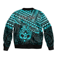 Personalised Matariki New Zealand Bomber Jacket Maori New Year Tiki Turquoise Version LT14