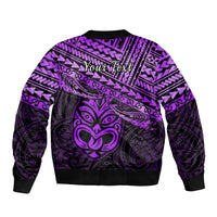 Personalised Matariki New Zealand Sleeve Zip Bomber Jacket Maori New Year Tiki Purple Version LT14