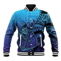 Personalised Polynesia Blue Marlin Fishing Baseball Jacket Marlin Anchor Tattoo Polynesian Pattern