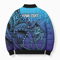 Personalised Polynesia Blue Marlin Fishing Bomber Puffer Jacket Marlin Anchor Tattoo Polynesian Pattern