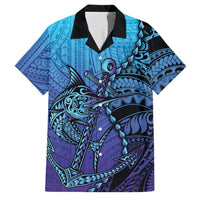 Personalised Polynesia Blue Marlin Fishing Family Matching Long Sleeve Bodycon Dress and Hawaiian Shirt Marlin Anchor Tattoo Polynesian Pattern LT14 Dad's Shirt - Short Sleeve Purple - Polynesian Pride