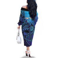 Personalised Polynesia Blue Marlin Fishing Family Matching Off The Shoulder Long Sleeve Dress and Hawaiian Shirt Marlin Anchor Tattoo Polynesian Pattern LT14 - Polynesian Pride