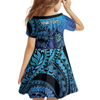 Personalised Polynesia Blue Marlin Fishing Family Matching Off Shoulder Short Dress and Hawaiian Shirt Marlin Anchor Tattoo Polynesian Pattern