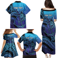 Personalised Polynesia Blue Marlin Fishing Family Matching Puletasi and Hawaiian Shirt Marlin Anchor Tattoo Polynesian Pattern