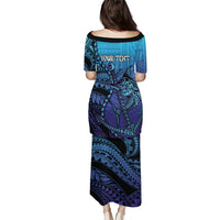 Personalised Polynesia Blue Marlin Fishing Family Matching Puletasi and Hawaiian Shirt Marlin Anchor Tattoo Polynesian Pattern
