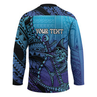 Personalised Polynesia Blue Marlin Fishing Hockey Jersey Marlin Anchor Tattoo Polynesian Pattern