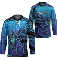 Personalised Polynesia Blue Marlin Fishing Hockey Jersey Marlin Anchor Tattoo Polynesian Pattern
