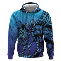 Personalised Polynesia Blue Marlin Fishing Hoodie Marlin Anchor Tattoo Polynesian Pattern