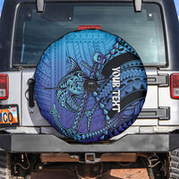 Personalised Polynesia Blue Marlin Fishing Spare Tire Cover Marlin Anchor Tattoo Polynesian Pattern
