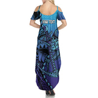 Personalised Polynesia Blue Marlin Fishing Summer Maxi Dress Marlin Anchor Tattoo Polynesian Pattern