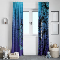Personalised Polynesia Blue Marlin Fishing Window Curtain Marlin Anchor Tattoo Polynesian Pattern