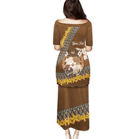 Personalised Tonga Language Week Family Matching Puletasi and Hawaiian Shirt Malo e Lelei Tongan Ngatu Pattern - Brown