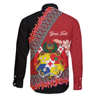 Personalised Tonga Language Week Family Matching Short Sleeve Bodycon Dress and Hawaiian Shirt Malo e Lelei Tongan Ngatu Pattern - Red