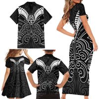 Kia Kaha Te Reo Maori Family Matching Short Sleeve Bodycon Dress and Hawaiian Shirt Aotearoa Hei Tiki With Hongi LT14 - Polynesian Pride