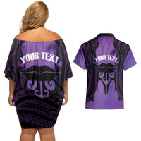 Personalised New Zealand Suffrage Day Couples Matching Off Shoulder Short Dress and Hawaiian Shirt Maori Tattoo Galaxy Vibe LT14 - Polynesian Pride