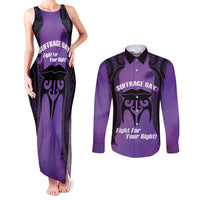 Personalised New Zealand Suffrage Day Couples Matching Tank Maxi Dress and Long Sleeve Button Shirt Maori Tattoo Galaxy Vibe LT14 Purple - Polynesian Pride