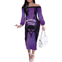 Personalised New Zealand Suffrage Day Off The Shoulder Long Sleeve Dress Maori Tattoo Galaxy Vibe - Polynesian Pride