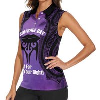 Personalised New Zealand Suffrage Day Women Sleeveless Polo Shirt Maori Tattoo Galaxy Vibe LT14 - Polynesian Pride
