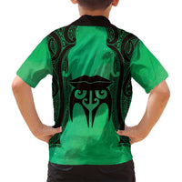 Personalised Moko Kauae New Zealand Family Matching Long Sleeve Bodycon Dress and Hawaiian Shirt Maori Chin Tattoo Green LT14 - Polynesian Pride