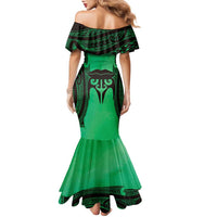 Personalised Moko Kauae New Zealand Family Matching Mermaid Dress and Hawaiian Shirt Maori Chin Tattoo Green LT14 - Polynesian Pride