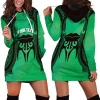 Personalised Moko Kauae New Zealand Hoodie Dress Maori Chin Tattoo Green LT14 - Polynesian Pride