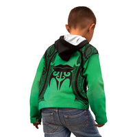 Personalised Moko Kauae New Zealand Kid Hoodie Maori Chin Tattoo Green LT14 - Polynesian Pride
