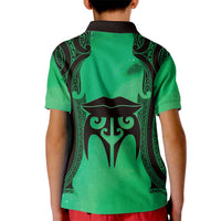 Personalised Moko Kauae New Zealand Kid Polo Shirt Maori Chin Tattoo Green LT14 - Polynesian Pride