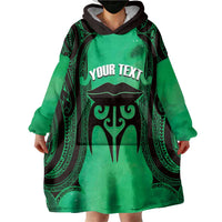 Personalised Moko Kauae New Zealand Wearable Blanket Hoodie Maori Chin Tattoo Green LT14 - Polynesian Pride