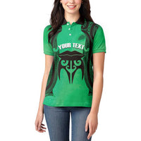 Personalised Moko Kauae New Zealand Women Polo Shirt Maori Chin Tattoo Green LT14 - Polynesian Pride