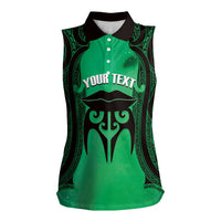 Personalised Moko Kauae New Zealand Women Sleeveless Polo Shirt Maori Chin Tattoo Green LT14 Female Green - Polynesian Pride