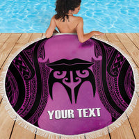 Personalised Moko Kauae New Zealand Beach Blanket Maori Chin Tattoo Pink - Polynesian Pride