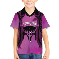 Personalised Moko Kauae New Zealand Kid Hawaiian Shirt Maori Chin Tattoo Pink LT14 Kid Pink - Polynesian Pride