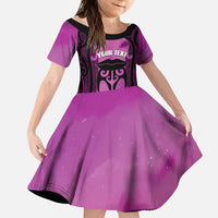 Personalised Moko Kauae New Zealand Kid Short Sleeve Dress Maori Chin Tattoo Pink LT14 KID Pink - Polynesian Pride